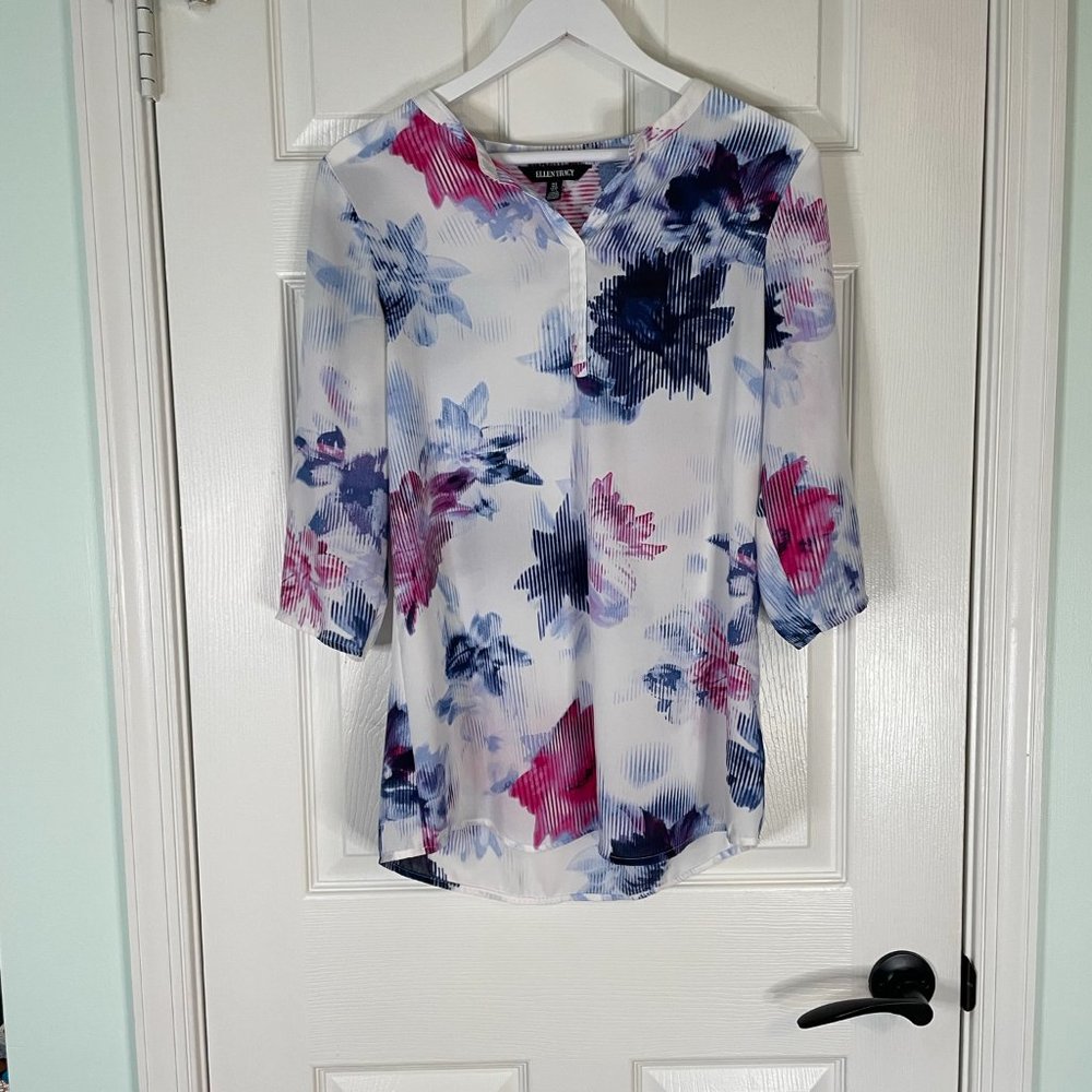 Ellen Tracy White Floral Tunic